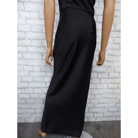 $248 BHLDN Dylan One Shoulder Satin Side Slit Gown in Black 12 NEW - Picture 13 of 13